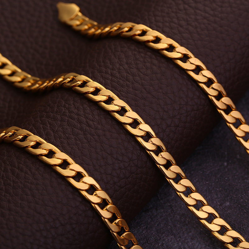 Wide Hip Hop Turnover Chain Necklace Alloy Gold Silver