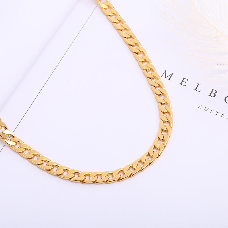 Wide Hip Hop Turnover Chain Necklace Alloy Gold Silver