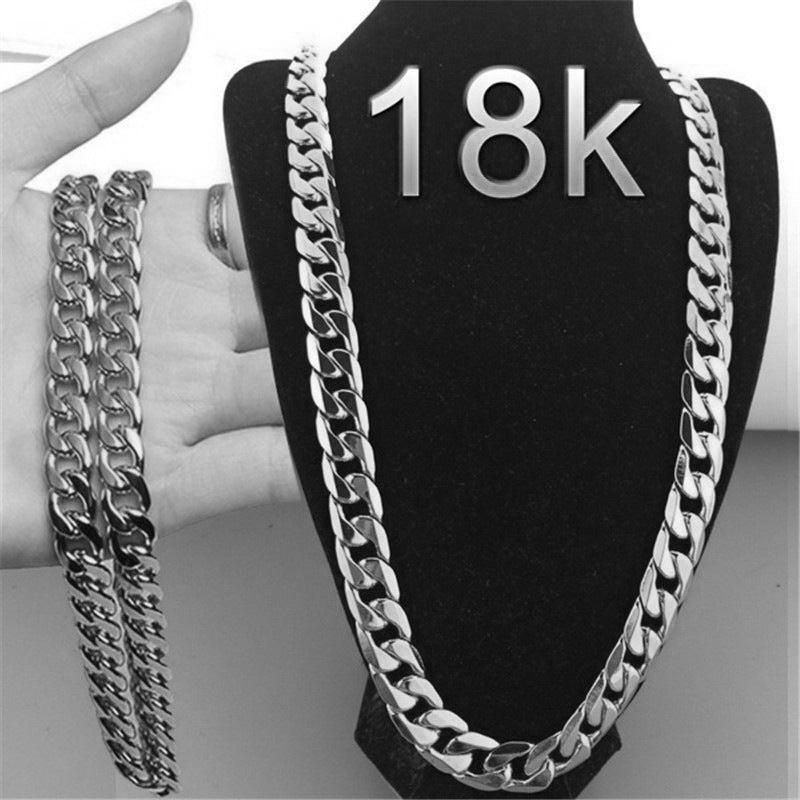 Wide Hip Hop Turnover Chain Necklace Alloy Gold Silver