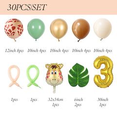 30pcs Deer Wood Theme Number Balloon Birthday Party Set