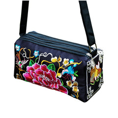 Embroidery Crossbody Bag with Three Zip Shoulder Design