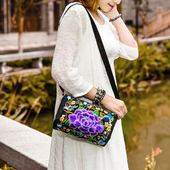 Embroidery Crossbody Bag with Three Zip Shoulder Design