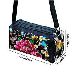 Embroidery Crossbody Bag with Three Zip Shoulder Design