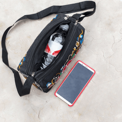 Embroidery Crossbody Bag with Three Zip Shoulder Design