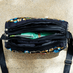 Embroidery Crossbody Bag with Three Zip Shoulder Design