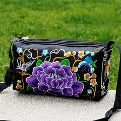 Embroidery Crossbody Bag with Three Zip Shoulder Design