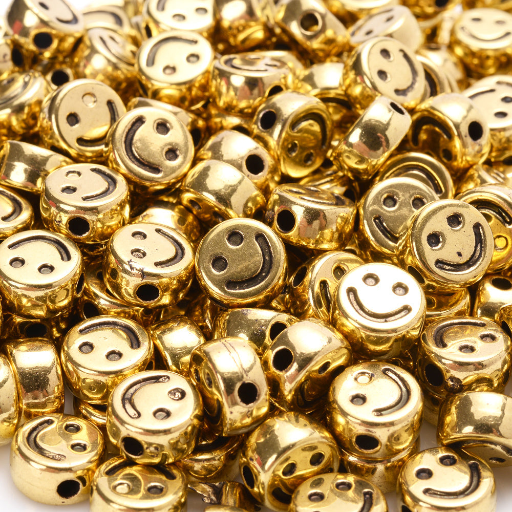 100pcs 7mm Antique Smile Beads DIY Spacer Acrylic Beads for Jewelry Making