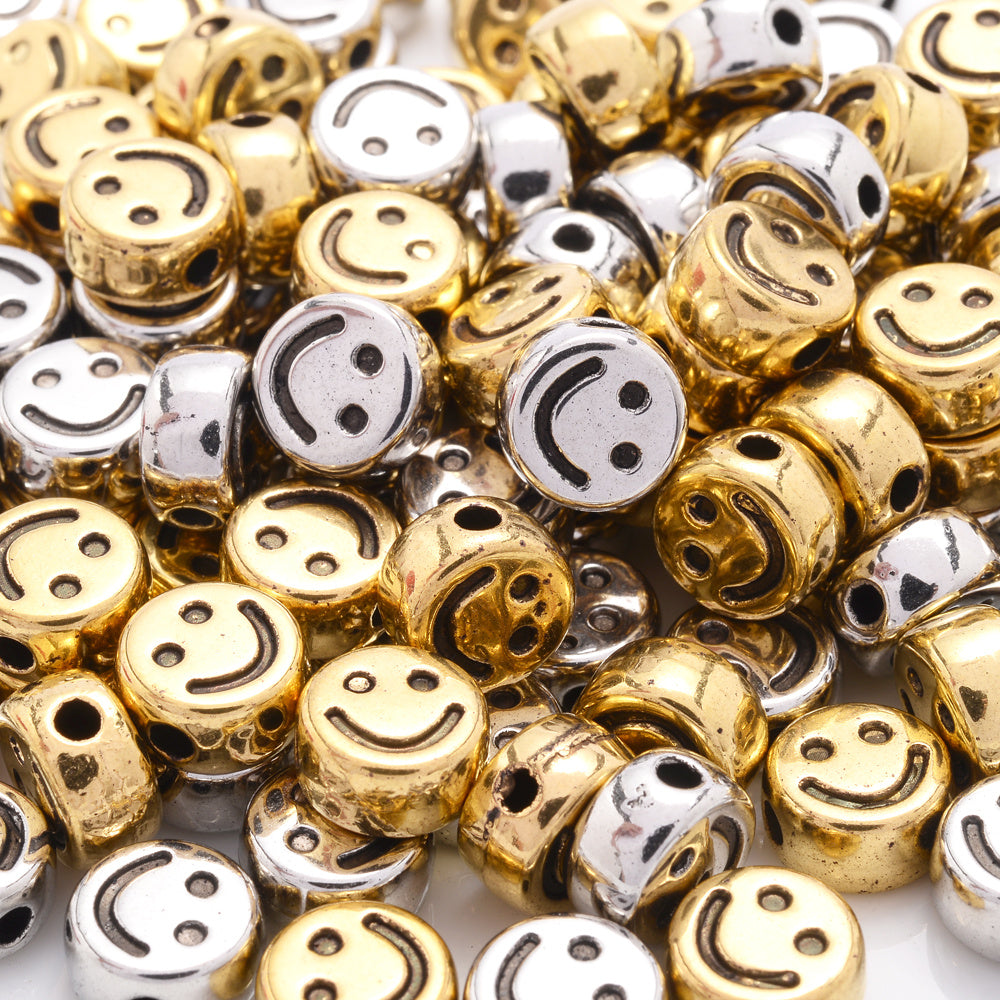 100pcs 7mm Antique Smile Beads DIY Spacer Acrylic Beads for Jewelry Making