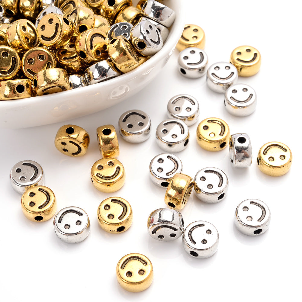 100pcs 7mm Antique Smile Beads DIY Spacer Acrylic Beads for Jewelry Making
