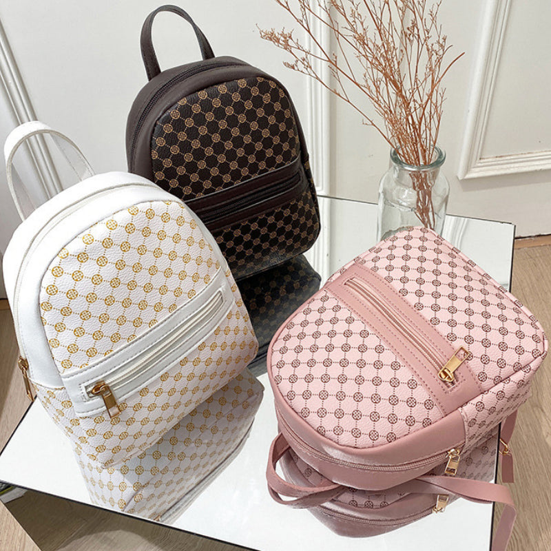 Geo Pattern Zipper Backpack Women's Faux Leather Backpack For Work & School