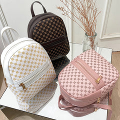 Geo Pattern Zipper Backpack Women's Faux Leather Backpack For Work & School