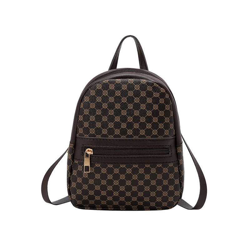 Geo Pattern Zipper Backpack Women's Faux Leather Backpack For Work & School