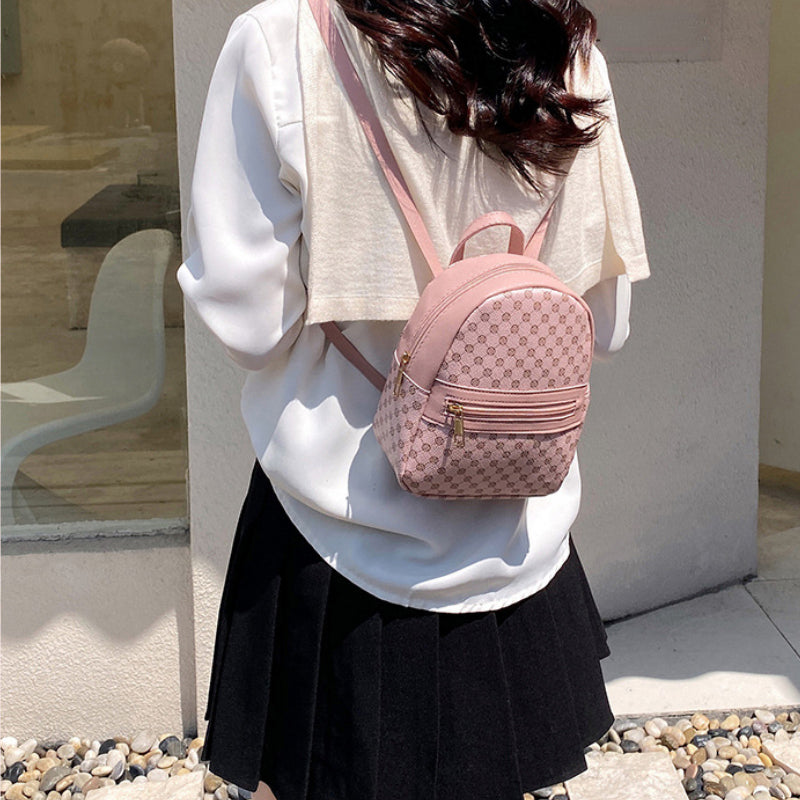 Geo Pattern Zipper Backpack Women's Faux Leather Backpack For Work & School