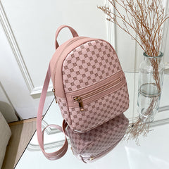 Geo Pattern Zipper Backpack Women's Faux Leather Backpack For Work & School