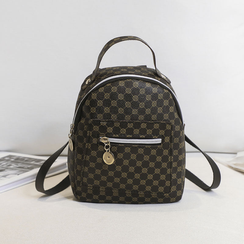Geometric Pattern Small Backpack Faux Leather Zipper Backpack For Work & School