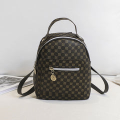 Geometric Pattern Small Backpack Faux Leather Zipper Backpack For Work & School
