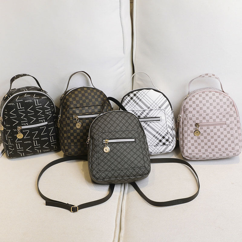 Geometric Pattern Small Backpack Faux Leather Zipper Backpack For Work & School