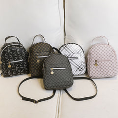 Geometric Pattern Small Backpack Faux Leather Zipper Backpack For Work & School