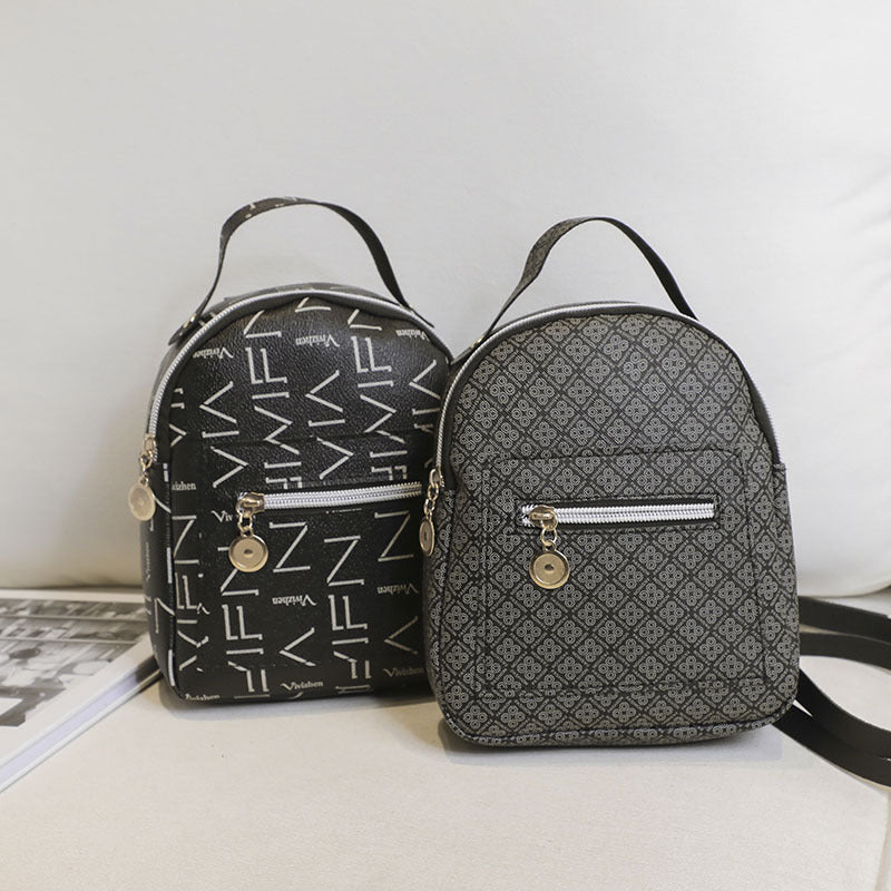 Geometric Pattern Small Backpack Faux Leather Zipper Backpack For Work & School