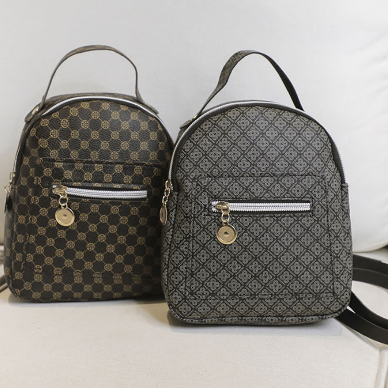 Geometric Pattern Small Backpack Faux Leather Zipper Backpack For Work & School