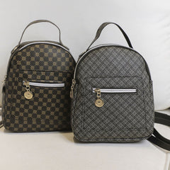 Geometric Pattern Small Backpack Faux Leather Zipper Backpack For Work & School