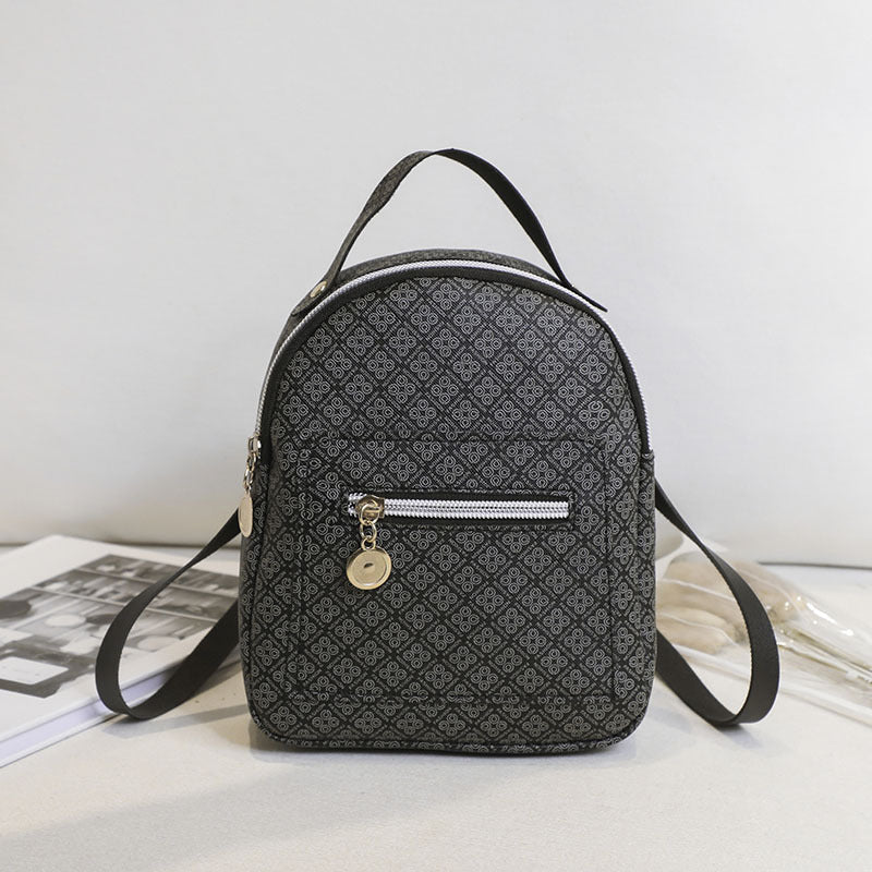 Geometric Pattern Small Backpack Faux Leather Zipper Backpack For Work & School
