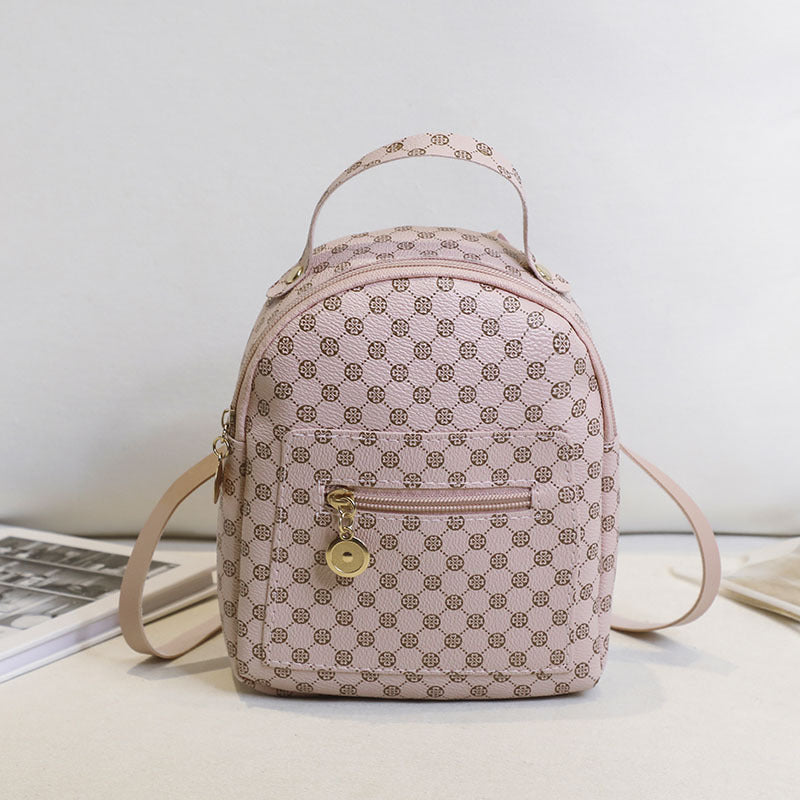 Geometric Pattern Small Backpack Faux Leather Zipper Backpack For Work & School