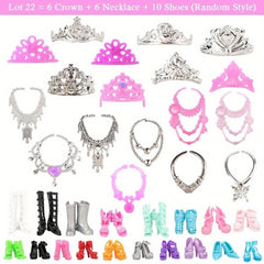 32pc Character Girl Doll Dress Up Set: Clothes, Shoes, Crowns, Necklaces