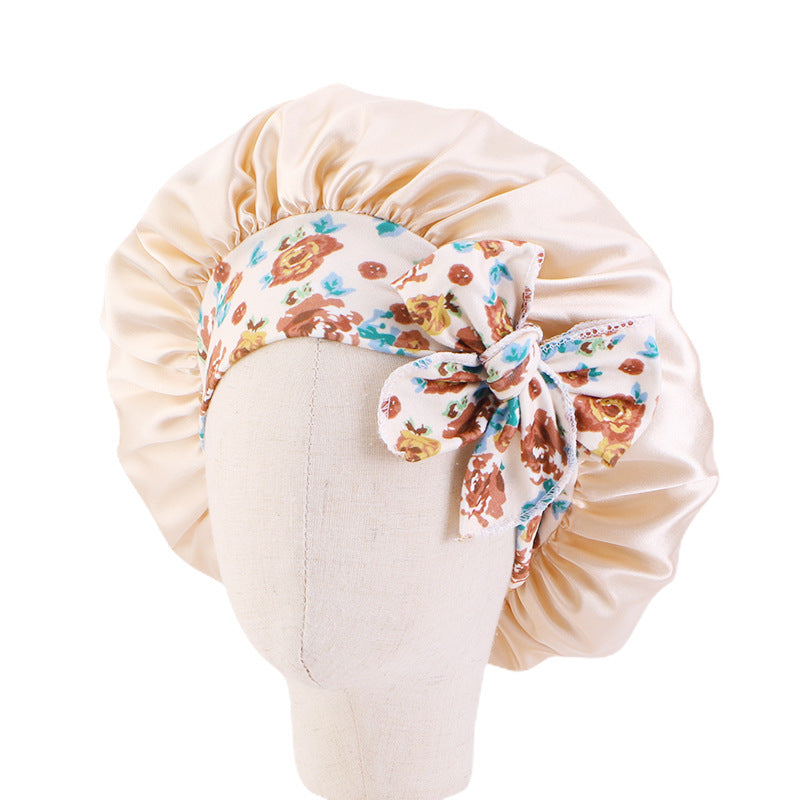 Kids Satin Bowknot Sleeping Caps Head Cover Hair Care Cap Night Hat