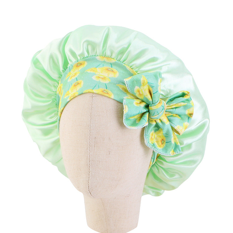 Kids Satin Bowknot Sleeping Caps Head Cover Hair Care Cap Night Hat