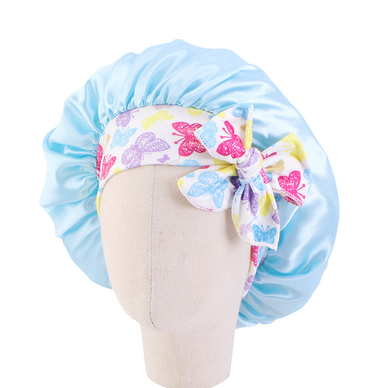 Kids Satin Bowknot Sleeping Caps Head Cover Hair Care Cap Night Hat