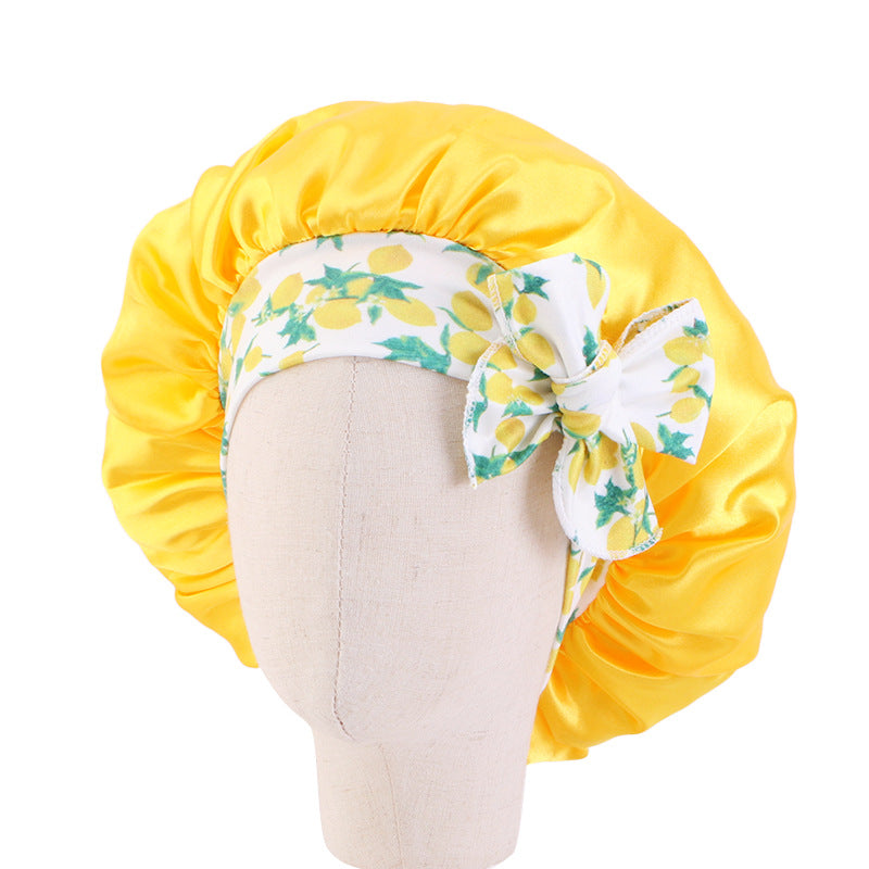 Kids Satin Bowknot Sleeping Caps Head Cover Hair Care Cap Night Hat
