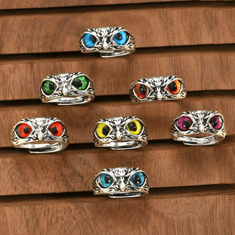 Vintage Devil's Eye Owl Statement Ring Adjustable Opening Ring Jewelry
