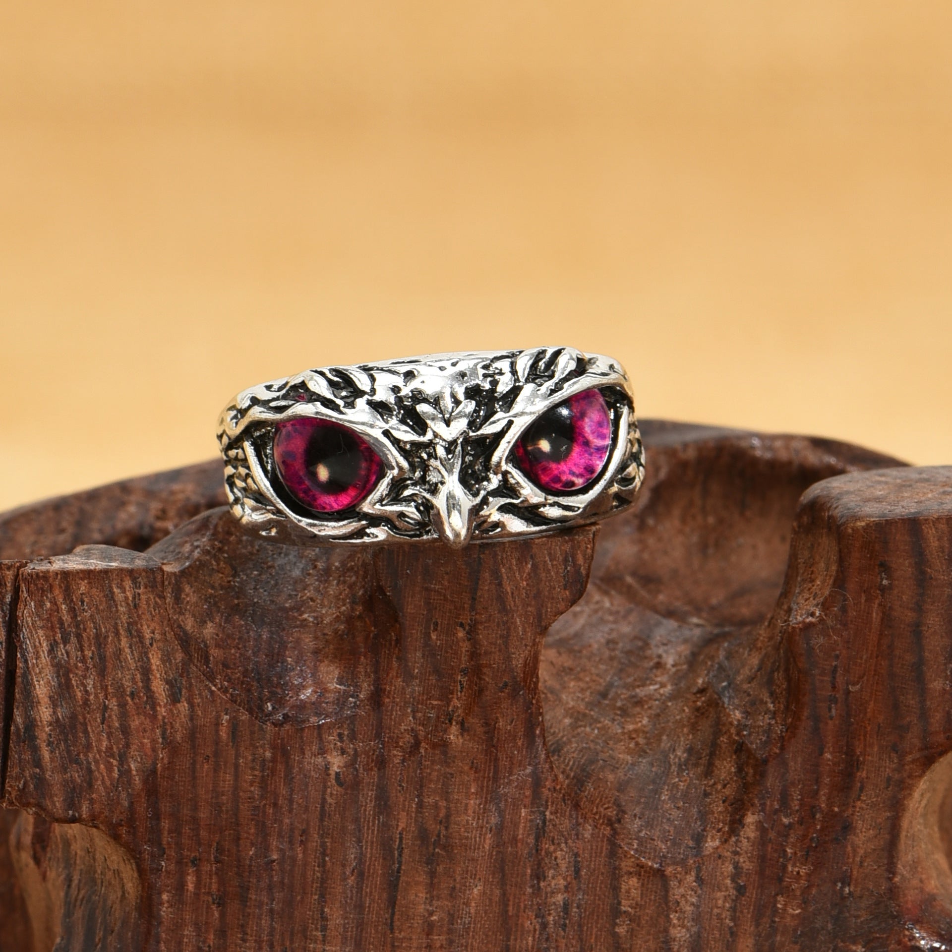 Vintage Devil's Eye Owl Statement Ring Adjustable Opening Ring Jewelry