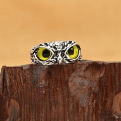 Vintage Devil's Eye Owl Statement Ring Adjustable Opening Ring Jewelry
