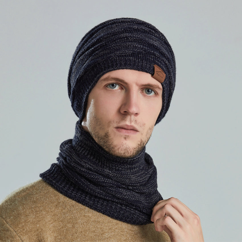 Warm Knitted Hat & Scarf Set for Men Winter Cold-proof Thickening