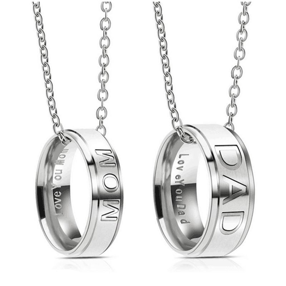 Love You Dad Mom Steel Necklace Men Women Dad Birthday Jewelry Mom Gift