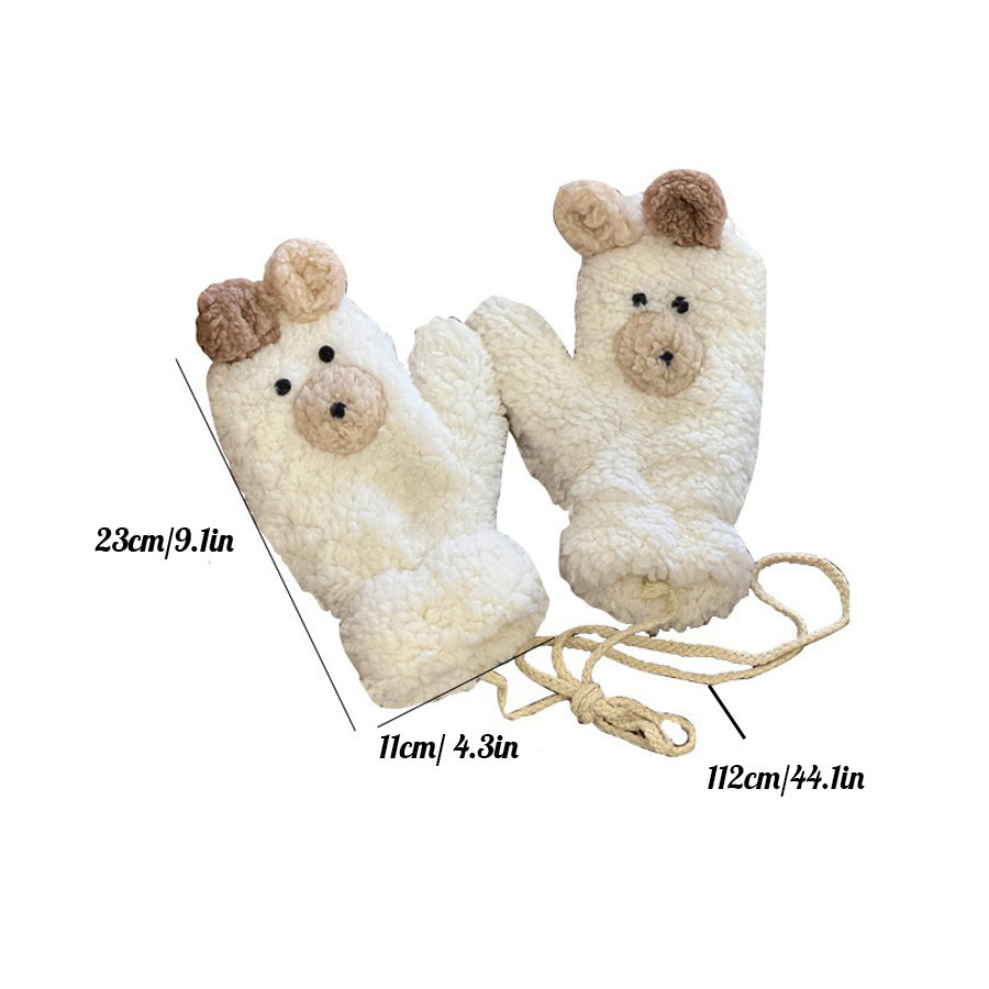 Women Gloves Plush Cartoon Bear Mittens Lady Thicken Velvet Girls Winter Gloves
