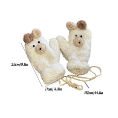 Women Gloves Plush Cartoon Bear Mittens Lady Thicken Velvet Girls Winter Gloves