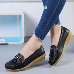 Women's Low Wedge Loafers Metal Decor Non Slip Shoes