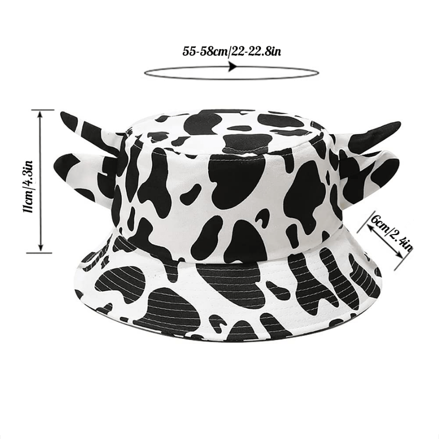 Cow Bucket Hat With Horn Ears Unisex Fisherman's Hat