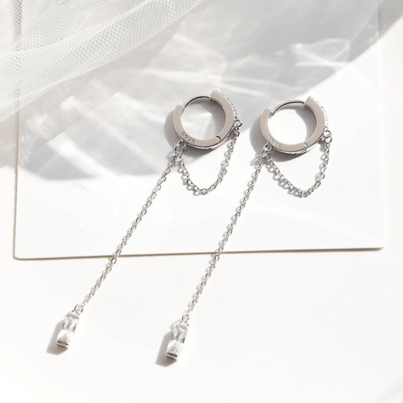 925 Silver Plated Tassel Hoop Dangle Earrings for Women
