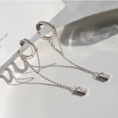 925 Silver Plated Tassel Hoop Dangle Earrings for Women