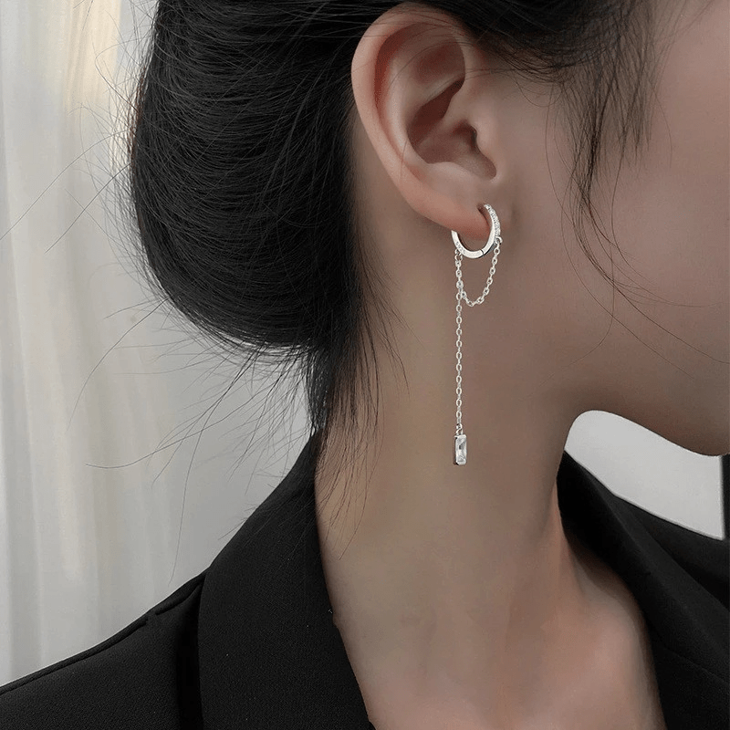 925 Silver Plated Tassel Hoop Dangle Earrings for Women