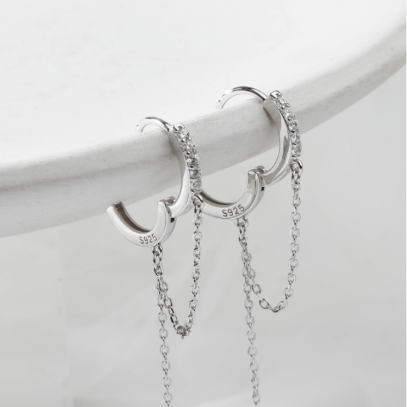 925 Silver Plated Tassel Hoop Dangle Earrings for Women
