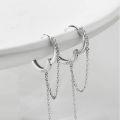 925 Silver Plated Tassel Hoop Dangle Earrings for Women