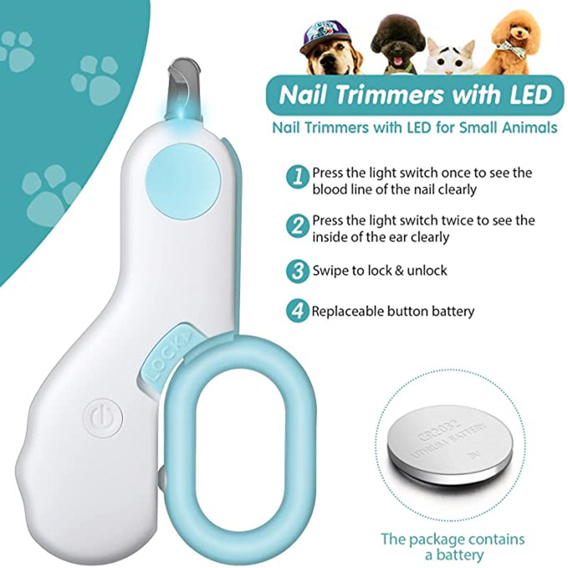 Pet Grooming Kit Nail Clippers LED Lights for Dogs Cats