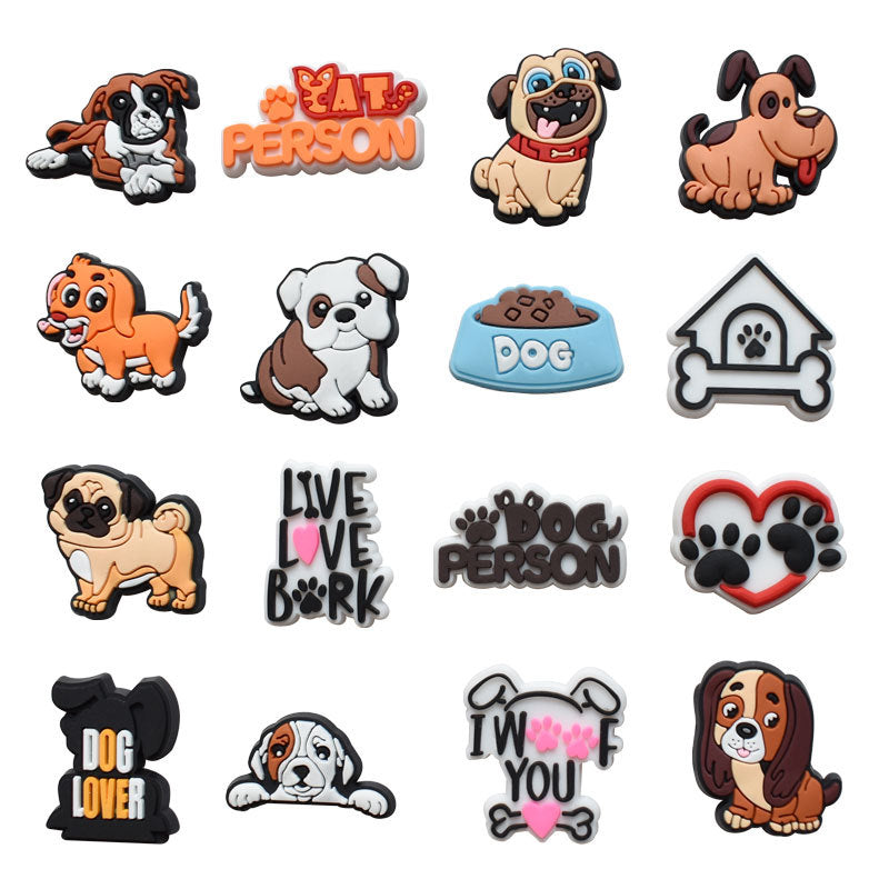 16pcs Dog Pattern Shoe Charms for Clogs Jibts Bubble Slides Sandals