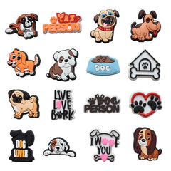 16pcs Dog Pattern Shoe Charms for Clogs Jibts Bubble Slides Sandals