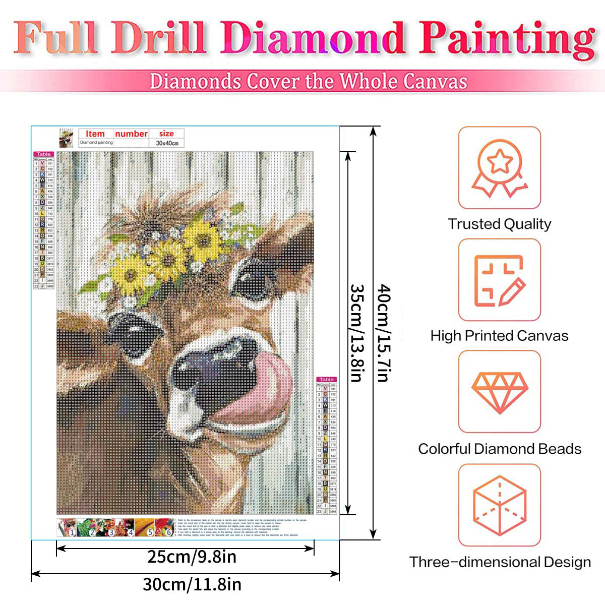 Cow Diamond Painting Kit Adults 5D Full Drill Dots Paintings Gems